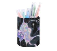 Abstract Art Graffiti Pen Holder, Pencil Holder Desktop Stationery Organizer Round Leather Pencil Cup Makeup Brush Storage Box for Office Home And Stationary Supplies