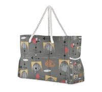 Abstract Art Gray Sturdy Beach Bag Sandproof with Side Pocketes Weekender Bag for Pool Gym Grocery Travel