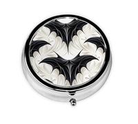 Abstract Art Halloween Bat Round Pill Box with 3 Compartments, Mini Metal Pill Organizer for Purse or Pocket, Lightweight Portable for Daily Use Gifts Travel