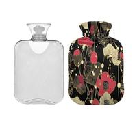 Abstract Art Illustrations Flowers Black hot Waterbottle with Soft Cover 2L Water Bottle Bag for Tummy Warmer Tummy Warmer Bolsa Caliente para Dolores musculares