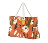 Abstract Art Illustrations Flowers Orange Sandproof Tote Travel Bag with side pocketes Bags For Work for Travel Gym Vacation