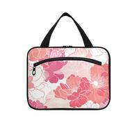 Abstract Art Illustrations Flowers Red Hanging Toiletry Bag for Men Traveling with Hook, Designer Travel Bag Toiletry for Adults Trip bolso de maquillaje para Mujer L