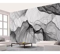 Abstract Art Ink Black and White Fog Line 3D Wallpaper Silky Texture Home Study Office Grey Dining Room Sofa Bedroom Living Room TV Backdrop-200cm×140cm