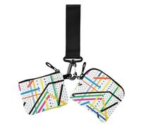 Abstract Art Lines Dots Colorful Women's Dual Wallets Business Card Cases Small Detachable Coin Purse Change Holder with Keychain for Daily Use 2 Pcs