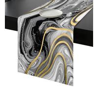 Abstract Art Marble Table Runner 70 Inches Long, Gold Gray White Texture Simple Washable Table Runners Heat-Insulation Kitchen Dining Table Decorations for Home Party Decor, 13"x70"