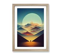 Abstract Art Mountain Sunset No.3 Framed Print | A2 Oak Framed Wall Art | Ready to Hang | Abstract Landscape Picture | Living Room Bedroom Lounge Office