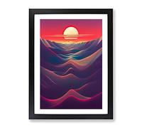 Abstract Art Mountain Sunset No.4 Framed Print | A4 Black Framed Wall Art | Ready to Hang | Abstract Landscape Picture | Living Room Bedroom Lounge Office