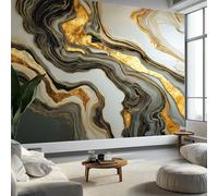 Abstract Art Mural Wallpaper 300 x 210 cm, Fluid Black and Gold Marble Wall Murals Bedrooms Large Photo Wallpaper Art Decor Paper Poster for Living Room Kitchen Office Kids