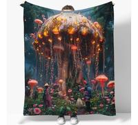 Abstract Art Mushroom Stripes Super Soft Throws Blanket 180 x 220 cm, Flannel Blankets Bed Blanket Warm Cozy Comfy, Colorful Sherpa Blanket for Sofa Couch and Air Conditioning Blanket