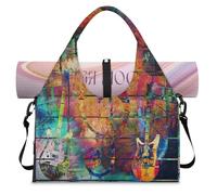 Abstract Art Music Note Theme Sports Duffle Bag with Shoe Compartment Weekend Overnight Bags Tote Cabin Luggage Bag for Gym Yoga Travel