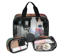 Abstract Art Music Note Theme Travel Makeup Bag for Women Men, Translucent Cosmetic Bags 3 Pcs Large Shower Wash Pouch Toiletry Cosmetic Toiletries Organizer