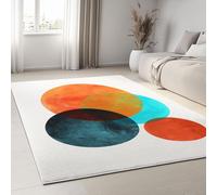 Abstract Art Non Slip Area Rug 160 x 230 cm for Living Room, Machine Washable Outdoor Rugs, Soft Geometry Overlapping Circles Short Pile Carpet for Bedroom Kitchen, Stain Resistant Home Decor Carpet
