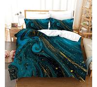Abstract Art Peacock Blue Marble Print Duvet Cover Bedding Set for Single Size Bed Gold Glitter 3D Marbling Pattern Comforter Cover Set for Kids Adult Soft Bedroom Quilt Cover Set with 1Pillowcase