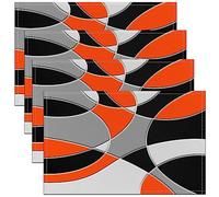 Abstract Art Placemats 45x30cm Set of 4 - Soft Black, White, Orange, Grey Geometric Design for Kitchen, Dining Table Decoration - Indoor/Outdoor Modern Art Placemats