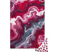 Abstract Art Print - Red Marble Fluid Paint Poster 1000-Piece Puzzle for Adults, 70x50cm/1000pcs; White Pieces with A Smooth Surface; Shared Family Time Around The Table
