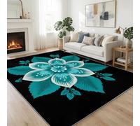 Abstract Art Printed Area Rug 140x200 cm, Mandala Plants Geometric Floral Stripes Machine Washable Carpet Short Pile Non-Slip Carpet - Black Indoor Floor Rug for Dining Room Bedroom Office Home Decor