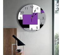 Abstract Art Purple Black Gray Mosaic Lattice Round Frameless Wall Clock Arabic Numerals Wall Clock Easy To Read Clocks Decorative For Dining Room Kitchen Home 25cm