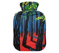 Abstract Art Red Land Black Grove hot Bottle Water Bag with Soft Cover, 2L hot Compress for Menstrual Cramps, Neck and Shoulder Pain Relief, Pain Relief