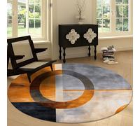 Abstract Art Round Rugs Living Room 160 cm, Non-slip Area Rugs for Bedroom - Soft Washable Architecture Circles Lines Low pile Carpet for Bedroom Living Dining Room Entryway