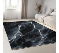 Abstract Art Rugs Living Room Indoor 140 x 200 cm, Soft Touch Premium Quality Black Marble Smoky Stripes Printed Area Rug Antibacterial Anti-Slip Kitchen Carpet for Bedroom Hallway Home Decor