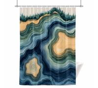 Abstract Art Shower Curtain for Bathroom, Modernism Green Yellow Gradient Stripes Waterproof Cloth Fabric Bathroom Accessories Set with 12 Rust Proof Plastic Hooks, 72” x 96”
