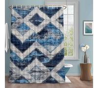 Abstract Art Shower Curtain with 12 Hooks Blue White Gray Geometric Vintage Modernism Waterproof Fabric Shower Curtains Sets for Bathroom Bath Decorations, Machine Washable, 66"x72"