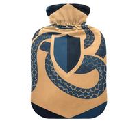 Abstract Art Snake Shield Brown Navy hot Bottle Water Bag with Soft Cover, 2L Warmer Bag for ( Scenario), Pain Relief, bolsas para agua Caliente