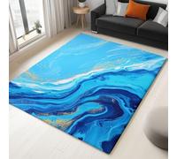 Abstract Art Soft Plush Washable Area Rug 160 x 230 cm Blue Gold Marble Swirl NonSlip Carpet for Living Room Bedroom Kitchen RunnerModern Short Pile Mat