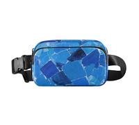 Abstract Art Square Splash Ink Blue Cute Crossbody Bag Waist Packs for Women Men Teenagers Mini Crossbody Sport Bag with Adjustable Strap for Travel Running Hiking