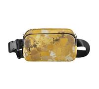 Abstract Art Square Splash Ink Yellow Stylish Waist Bag Fanny Pack for Women Men Teenagers Mini Sling Chest Bag with Adjustable Strap for Travel Shopping Running