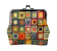 Abstract Art Squares Coin Purse for Women Men, Small PU Leather Change Purse, Fashion Coin Wallet Clutch with Kiss Lock, Vintage Coin Pouch for Daily Life, Cars, Travel, Party