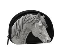 Abstract Art Squares Mini Coin Purse Pouch Change Holder, Shell Shape Zip Around Wallet,Credit Card Holder for Women, 3D View Horse, One Size, Classic