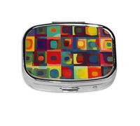 Abstract Art Squares Pill Case 2 Compartment Pill Box Portable Metal Pill Organizer Cute Travel Pill Container Vitamin Organizer for Purse Pocket Travel Gift