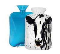 Abstract Art Style Cow Hot Water Bottle with Cover, 2L PVC Hot Water Bag for Pain Relief, Hand Foot Warmer, Hot & Cold Therapy with Removable Cover, Gift for Women Kids Family