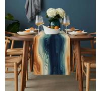 Abstract Art Table Runner 13x120 inch Blue Green Orange Texture Modernism Style Cotton Linen Dining Table Runner Ideal for Dresser Kitchen Coffee Tables - Machine Washable