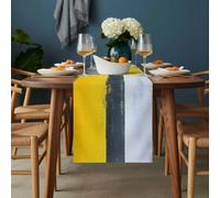 Abstract Art Table Runner 13x48 inch Watercolor Yellow Gary Block Texture Cotton Linen Dining Table Runner Ideal for Dresser Kitchen Coffee Tables - Machine Washable