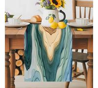 Abstract Art Table Runner 13x60 Inches Long Modern Yellow Green Gradient Stripe Cotton Linen Table Runner Burlap Style for Dinner Table Party Decor Tabletop Decorations