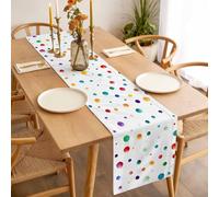 Abstract Art Table Runner 13x90 inch Simple Colorful Polka Dot Decoration Cotton Linen Dining Table Runner Ideal for Dresser Kitchen Coffee Tables - Machine Washable