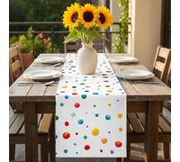Abstract Art Table Runner 16x72 inch Simple Colorful Polka Dot Decoration Cotton Linen Dining Table Runner Ideal for Dresser Kitchen Coffee Tables - Machine Washable