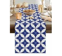 Abstract Art Table Runner 72 Inches Long, Geometric Medieval Circular Modules Navy Blue Washable Table Runners Heat-Insulation Kitchen Dining Table Decorations for Home Party Decor, 13"x72"