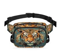 Abstract Art Tiger Head Fanny Pack for Women Men, Waterproof Waist Bag with Adjustable Strap Dual Zippers, Lightweight Crossbody Chest Bag for Running Hiking Sports