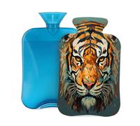 Abstract Art Tiger Head Hot Water Bottle with Cover, 2L PVC Hot Water Bag for Pain Relief, Hand Foot Warmer, Hot & Cold Therapy with Removable Cover, Gift for Women Kids Family