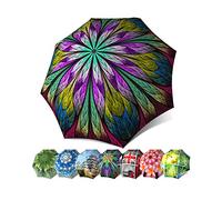 Abstract Art Umbrella - Fashion Designer Beautiful Rain Brolly Automatic Open Close - Compact Stained Glass Dragonfly Design Umbrella