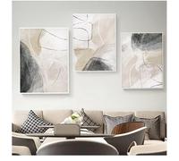 Abstract Art Wall Pictures Beige Grey, Living Room Wall Pictures Grey, Posters & Pictures Geometric, Line Picture, Frameless (A, 60 x 90 cm)