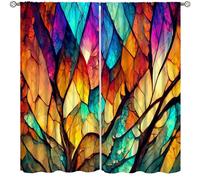 Abstract Art Window Curtains,Fractal Geometry Pattern in Stained Glass Style Room Darkening Door Window Rod Pocket Curtain for Living Room Bedroom Dining Room Set 2 Panels,42x45 Inches