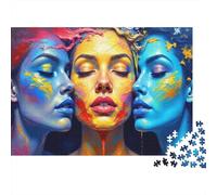 Abstract Art Women Faces 1000 Piece Jigsaw Puzzle Beautiful Three Faces Psychedelic Art Home Decor Educational Game for Adults Challenging Jigsaw 38x26cm/1000pcs