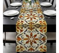 Abstract Art Yellow Flowers Table Runner 13x108 Inches Long Modernism Simple Style Cotton Linen Table Runner Burlap Style for Dinner Table Party Decor Tabletop Decorations