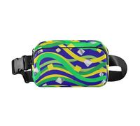Abstract Art Yellow Green Wave Lines Square Stylish Waist Pack Crossbody Bag for Women Men Small Bum Bag Belt with Adjustable Strap for Travel Vacation Running
