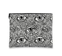 Abstract Artistic Makeup Bag, Eye Pattern Cosmetic Travel Pouch for Women, Portable Canvas Zipper Organizer, Everyday Skincare Essentials, Black, 7x9 Inch, Eyes