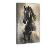 Abstract Artwork Depicting A Dark Horse Galloping Through A River Canvas Poster Bedroom Decor Landscape Office Room Decor Gift 8" L X 12" W